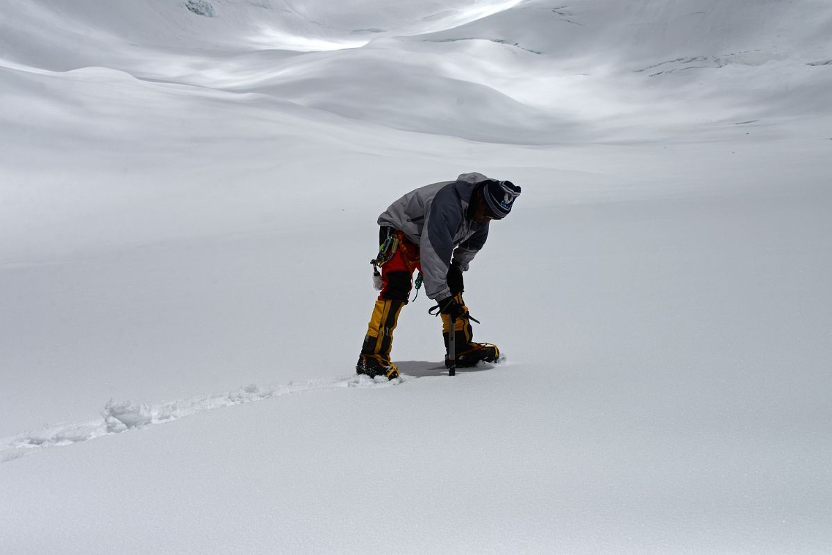 18 Climbing Sherpa Lal Singh Tamang Checks For Crevasses Before Setting Up Lhakpa Ri Camp I 6500m 